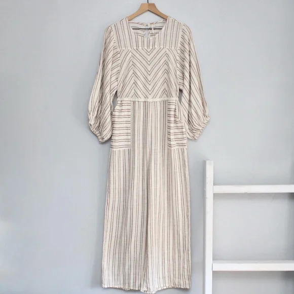 Free People Cream Brown Lightweight Kenny Striped One-Piece Jumpsuit Size Medium - Picture 4 of 11
